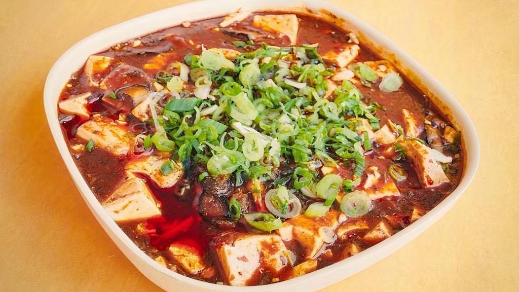 Mushroom Mapo Tofu (House Special) · organic shiitake, doubanjiang, fermented chili, Sichuan peppercorn, straight fire (vegan)