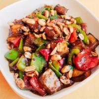 Kung Pao Tofu (House Special) · smoked Hodo tofu, pizzazzy mala peanuts, chili, celery (vegan)