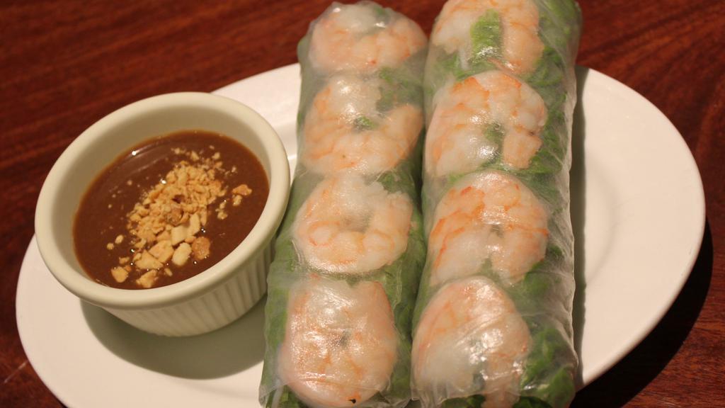 A1. Shrimp Spring Roll (2 Rolls) · Gỏi Cuốn Tôm. Shrimp, vermicelli noodle, bean sprouts, lettuce, rice paper wraps served with peanut sauce