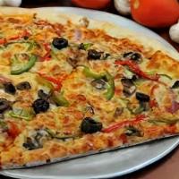 Vegetarian Supreme Pizza · Cheese, mushrooms, olives, fresh tomatoes, onions, green peppers and garlic.