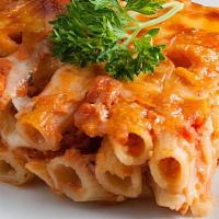 Baked Penne · Your choice of marinara or cream sauce topped with parmesan cheese, ricotta cheese and mozza...