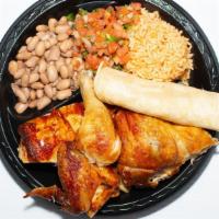 4 Pieces 1/2 Chicken Meal · 1/2 rotisserie chicken cut into 4 pieces. 2 small side orders. Choice of corn tortillas, flo...