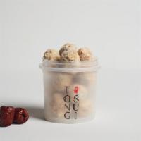 21A. Milky Dates/ Jujubes 10pcs 椰香雪花奶枣10颗 · Milk Powder Coated Organic Dates/Jujubes, Coconut Flakes, Almonds.
