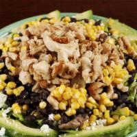 Chopped Chicken Salad · Black beans, avocado, queso fresco, corn with ranch dressing.