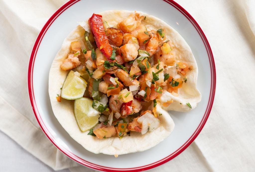 Shrimp Taco · Flour tortilla, grilled vegetables, pico de gallo, lettuce.