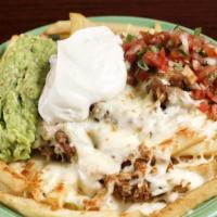 Cali Nachos · Your choice of meat, beans, sour cream, guacamole pico de gallo with French fries.