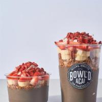 Green Goliath Acai Bowl · Blended with: 
acai, organic hemp protein, strawberry, banana

Topped with: 
Gluten Free gra...