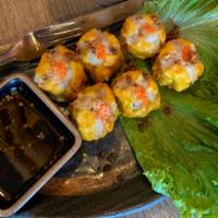 Shumai (6 pieces ขนมจีบ) · Dumpling with Pork,Shrimp and Chicken Coated with Egg.