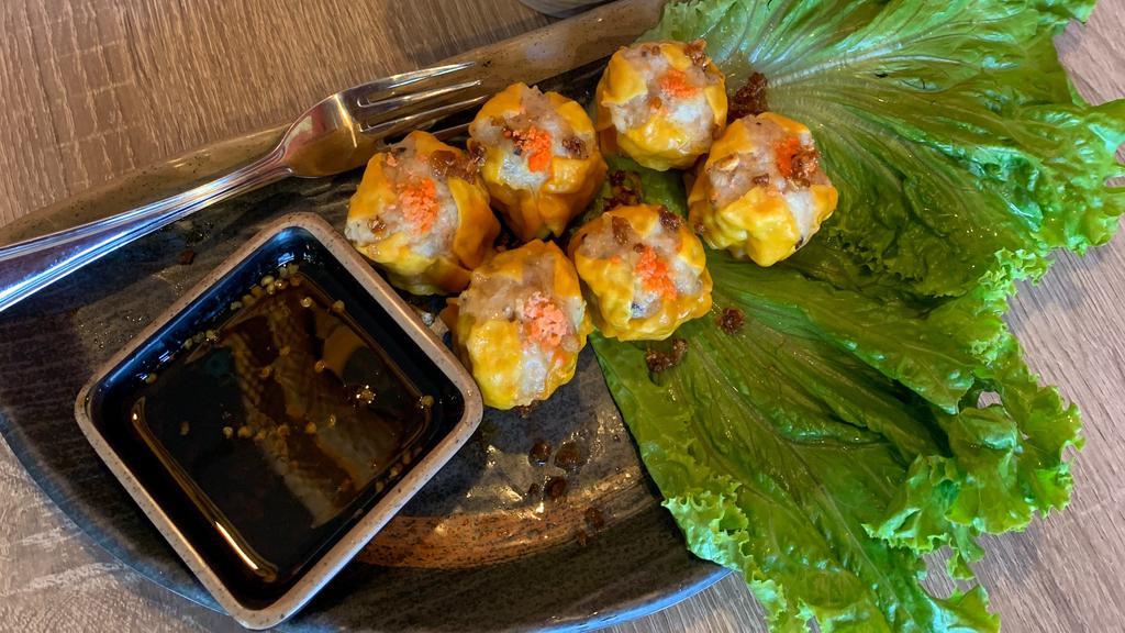Shumai (6 pieces ขนมจีบ) · Dumpling with Pork,Shrimp and Chicken Coated with Egg.