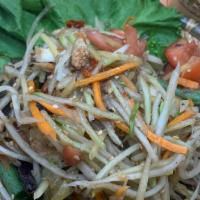 Papaya Salad Laos Style (Som Tum Laos) ส้มตำลาว · Laos style papaya salad with chili, anchovies serve with sticky rice.