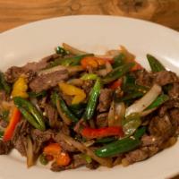 Shaptak · Your choice of meat (beef or pork) sautéed with bell peppers and serrano chili.