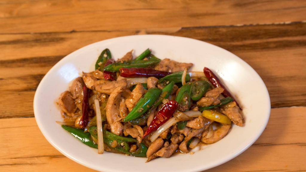 Chilli Chicken · Stir-fried withers bell peppers, serrano chili and scallions.