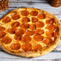 Holy Pepperoni · Slices of pepperoni, mozzarella cheese and San Marzano tomato sauce. Cooked until gold brown...