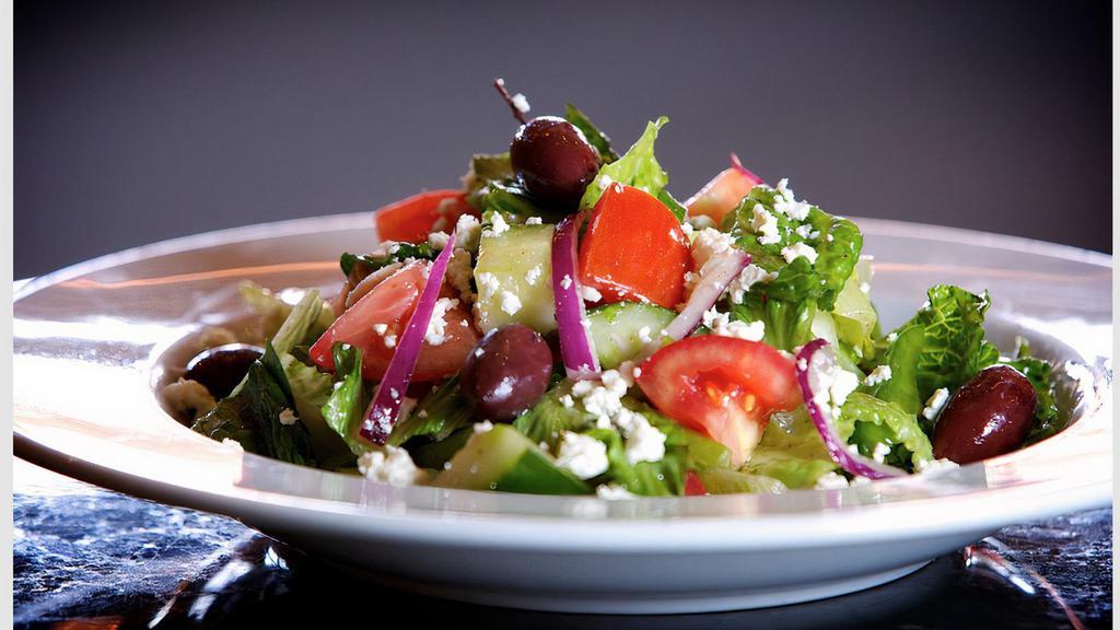 GREEK SALAD.. · Romaine lettuce, tomato, cucumber, bell pepper, onion, kalamata olives, feta cheese, herb vinaigrette