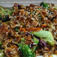 Chicken Teriyaki Bowl · Grilled Chicken, veggies, teriyaki sauce over rice and side hawaiian macaroni salad