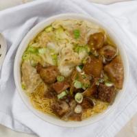 Beef Stew & Wonton Noodle Soup · shrimp and pork wonton