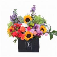The Patterson Flower Box · This is an assortment of beautiful mixed fresh cut flowers. Red and coral roses, sunflowers,...