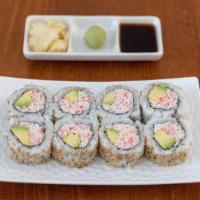 California Roll · Crab salad, avocado, topped with sesame seeds.