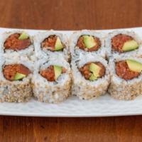 Spicy Tuna Roll (8pcs) · Spicy tuna, avocado, topped with sesame seeds.