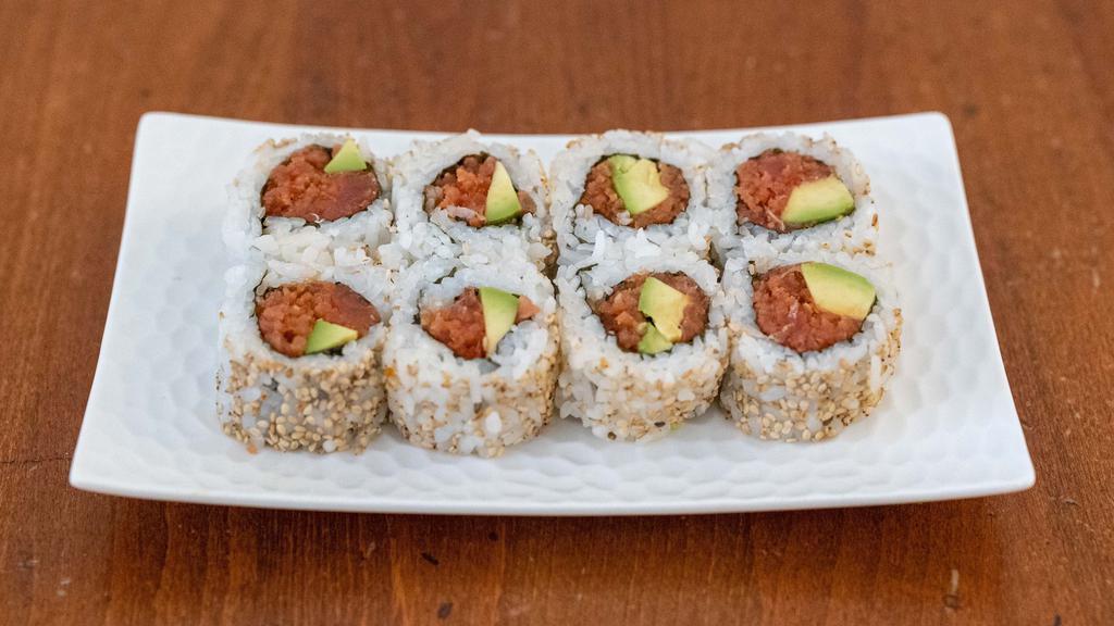 Spicy Tuna Roll (8pcs) · Spicy tuna, avocado, topped with sesame seeds.