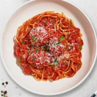 Spaghetti & Meatballs · Fresh spaghetti and homemade ground beef meatballs served with rossa (red) sauce, red pepper...
