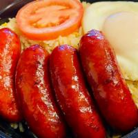 Longsilog · Longganisa (filipino sausage), garlic fried rice, fried egg, sliced tomato