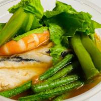 Seafood Sinigang (32oz) · Milkfish (Belly), Shrimp tamarind sour with vegetables