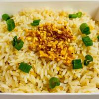 Garlic Rice · Rice, garlic, green onions