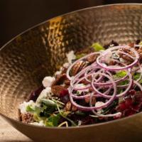 Greens & Goats... · mixed greens, beets, red onions, dried cranberries, candied pecans, and goat cheese tossed i...
