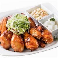 Oven Padak Chicken (Full) · Oven roasted chicken coated with sweet and mustardy green onion sauce, topped with shredded ...