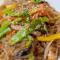 Japchae · Seasoned glass noodles with veggie.