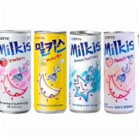Milkis Milk Soda · Lightly carbonated canned Korean milk soda. Highly recommended!