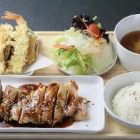 Bento Box · Served with rice and soup.