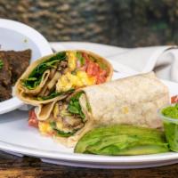 Beefgenix Shawarma Breakfast Burrito · Beef shawarma, onions, tomatoes, bell peppers in flour tortilla with eggs, beans, and cheese.