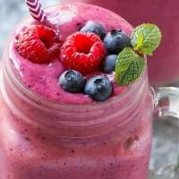 Merry Berry Smoothie · Mixed berries and Banana. No added sugar. Non-dairy cream.