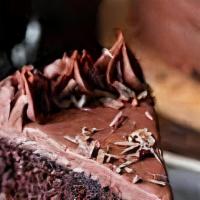 Chocolicious Chocolate Cake · Creamy Dark Chocolate Cake slice