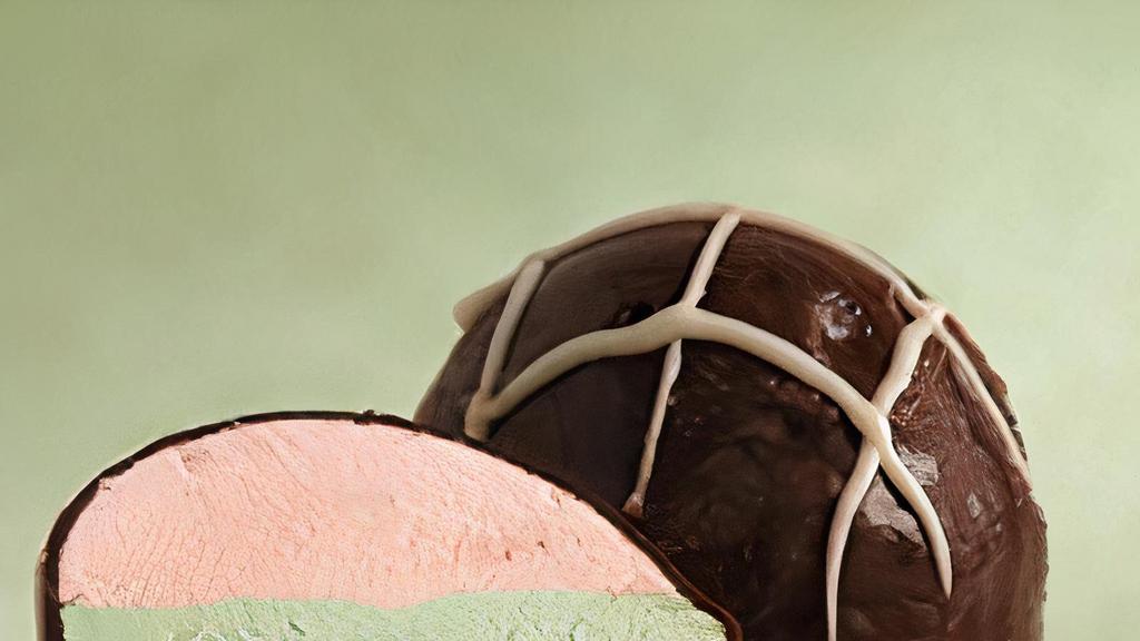 Strawberry Bomba · Strawberry, pistachio and chocolate gelato all coated with chocolate & drizzled with white chocolate