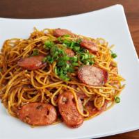 Sausage Garlic Noodles · Sautéed with butter, garlic, Parmesan cheese and R&B’s blend sauce.