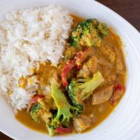 Chicken Curry With Rice · Pan fried chicken with broccoli, green bean, potato and house special curry sauce.
