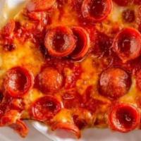 Pepperoni · Plum tomato sauce, pepperoni and a blend of Italian cheeses.