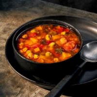 Kids Ten Vegetable Soup · 60 Cal. Tomatoes, red and yellow peppers, onions, corn, carrots, celery, spinach, poblano pe...