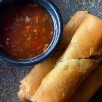 Crispy Egg Rolls (3) · Filled with sautéed ground turkey and served with a sweet chili sauce.