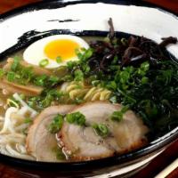 Tonkotsu (Rich Thick Broth) · Fresh ramen noodles, chashu (our signature braised pork belly), soft boiled egg, bean sprout...