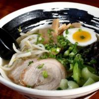 Shio (Flavorful Light Broth) · Fresh ramen noodles, chashu (our signature braised pork belly), soft boiled egg, bean sprout...