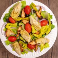 Chicken Salad · A fresh garden salad with grilled chicken and marinated artichoke hearts.