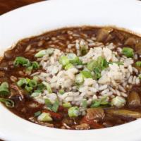 Gumbo  · Gumbo with chicken, andouille, stewed okra, and rice