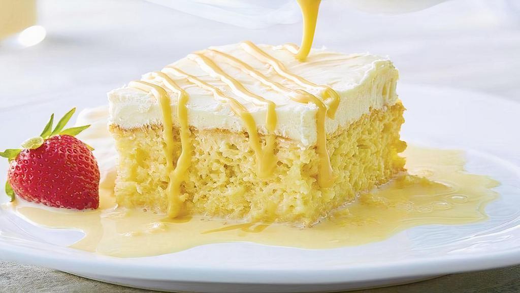 Tres Leches Cake · Rich cake soaked in three types of milk, then topped with vanilla mousse and salted caramel dulce de leite. .