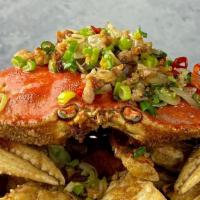 Carb with XO Chili Sauce 珍品XO上醬炒蟹 · Stir fried crab with XO chili sauce. House-made XO  chili sauce made with dried scallops, dr...