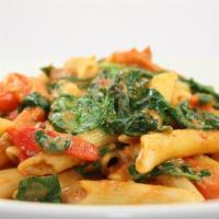 Capricciosa · Spinach, roasted red peppers, garlic, tomato sauce, trace of cream & cheese tossed w/ penne.