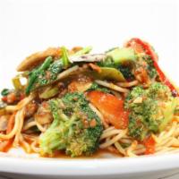 Spaghetti Alla Primavera · Assorted vegetables sautèed in garlic, olive oil, tomato sauce w/ spaghetti.